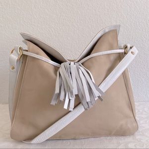 alberto di canio beige tassel Italian leather bag